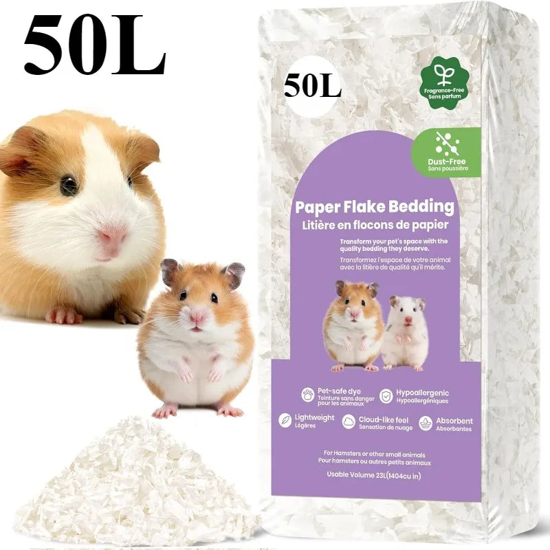 23L/50L Paper Small Pet Bedding, Hamster, Rabbits, Guinea Pigs, Odor Control Dust-Free, Moisture Absorbent Natural Shavings Bedding
