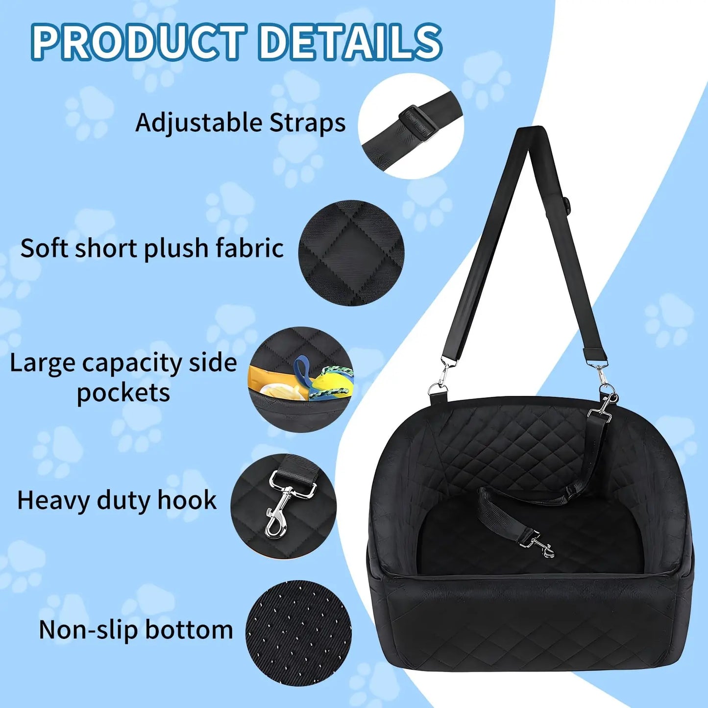 Dog Booster Car Seat, Detachable Washable with Safety Belt for Small Medium Puppies Cats Under 30-35 LB