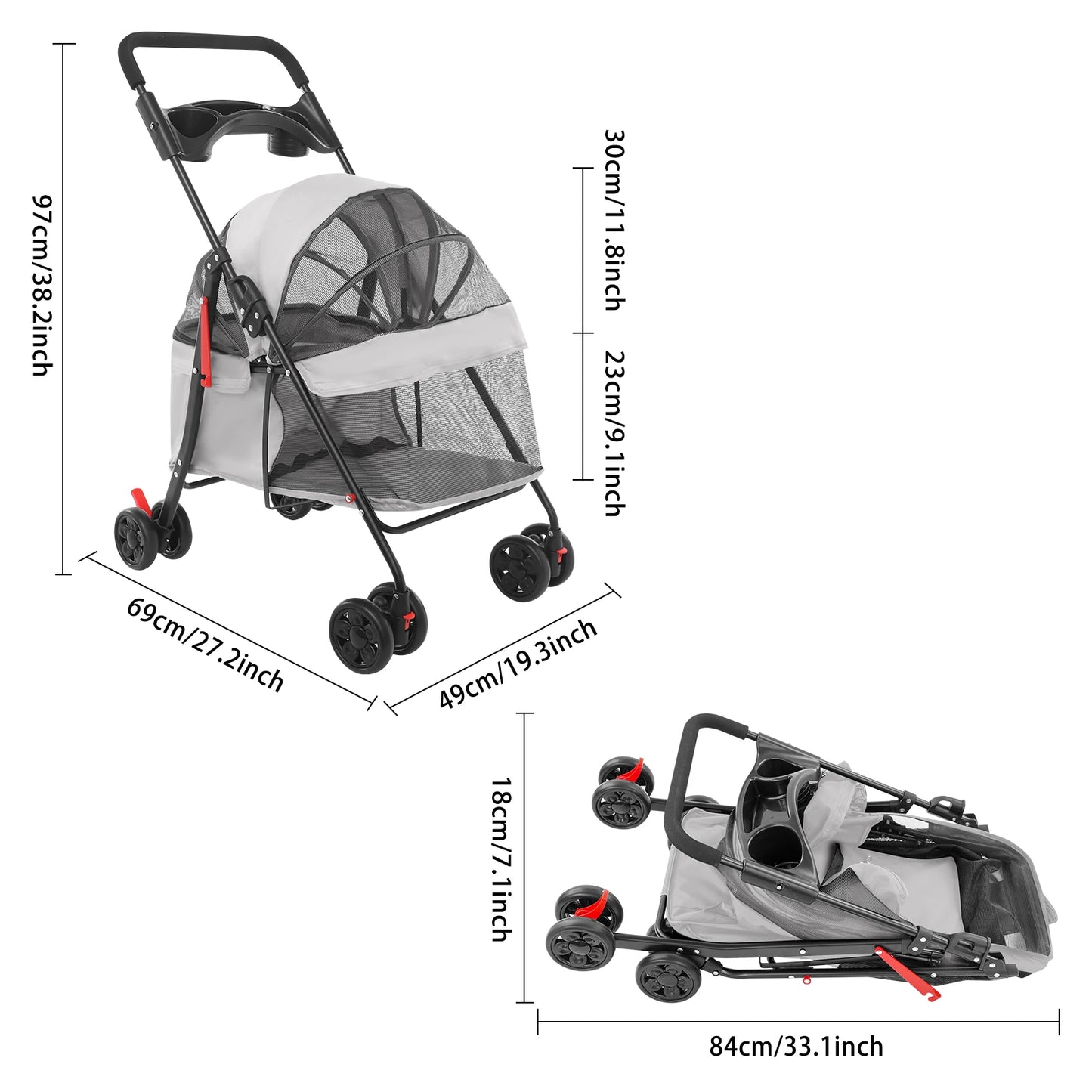 Foldable Lightweight Pet Cart For Small To Medium Dogs And Cats |  Outdoor Dog Walking Is Effortless