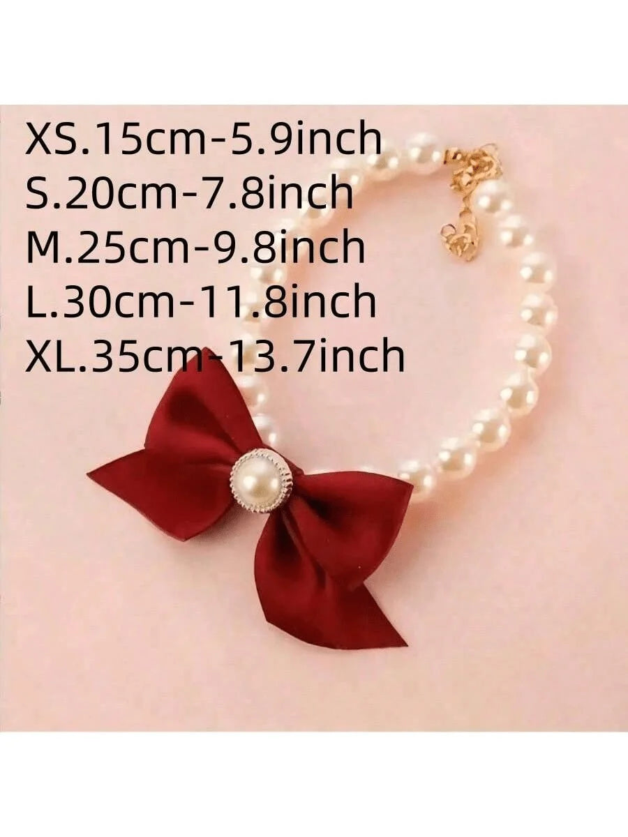 1pc Pet Cat Pearl Necklace, Cute Pearl Bow Tie Collar,Suitable For Small/Medium Dogs And Cats, Pet Christmas Decorative Necklace