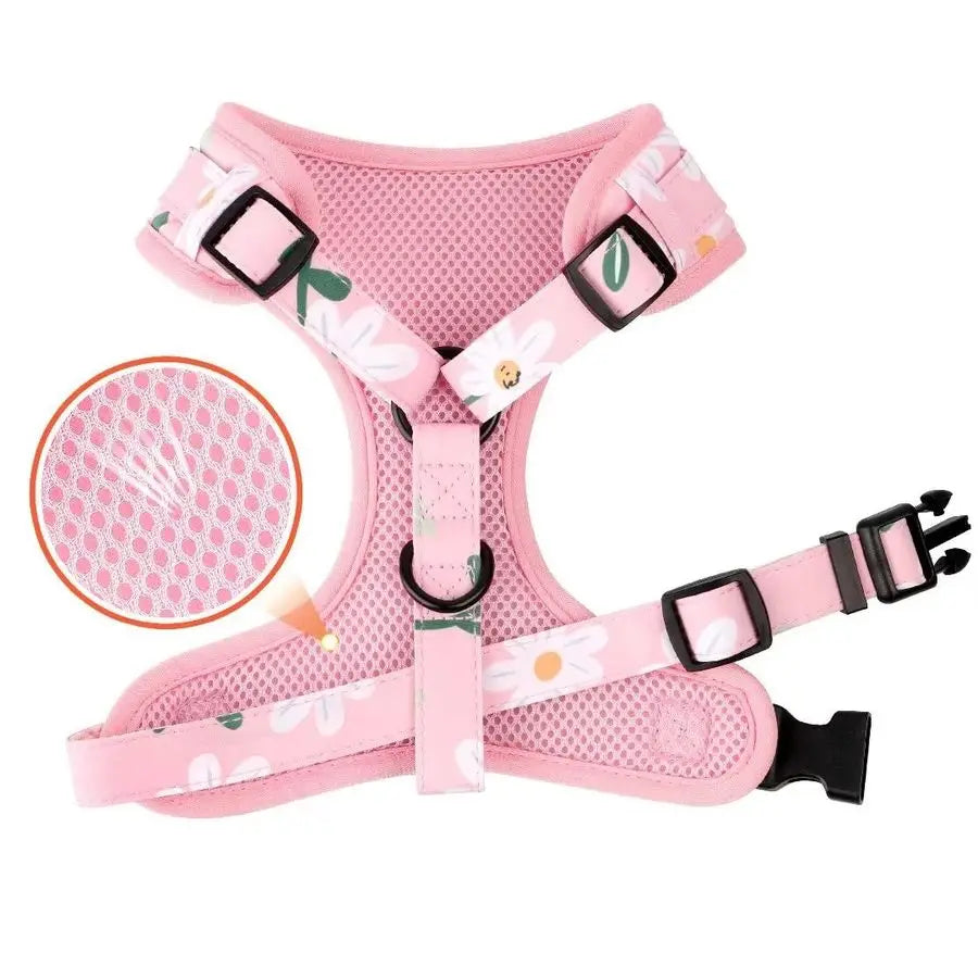 Cute Girl Dog Collars | Adjustable Dog Collar and Leash Set with Flower Soft Mesh Vest Harness