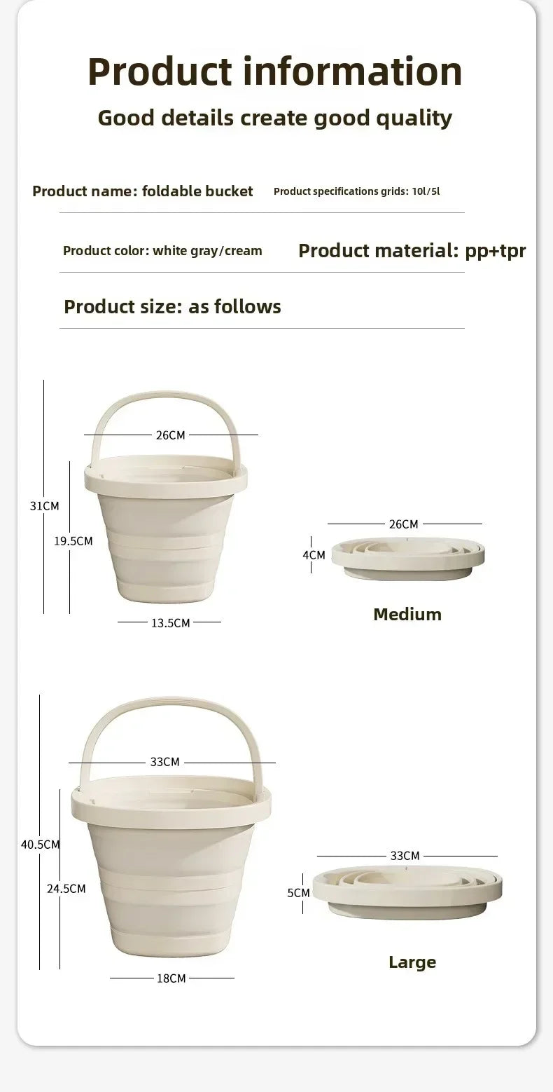 Multifunctional Folding Bucket 5/10L Portable Outdoor Fishing Bucket, Compact Thickened Collapsible Wash Basin