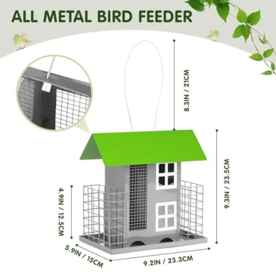 【Spot goods】Metal Bird Feeders for Outdoors | Wild Bird Feed with 2 Suet Cage | Squirrel Proof Hanging Feeder Large Capacity