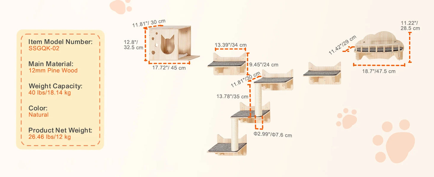 SucceBuy Wall Mounted Cat Wall Shelves and Perches with Jumping Boards Hammocks &  Tree Cat Furniture and Shelves