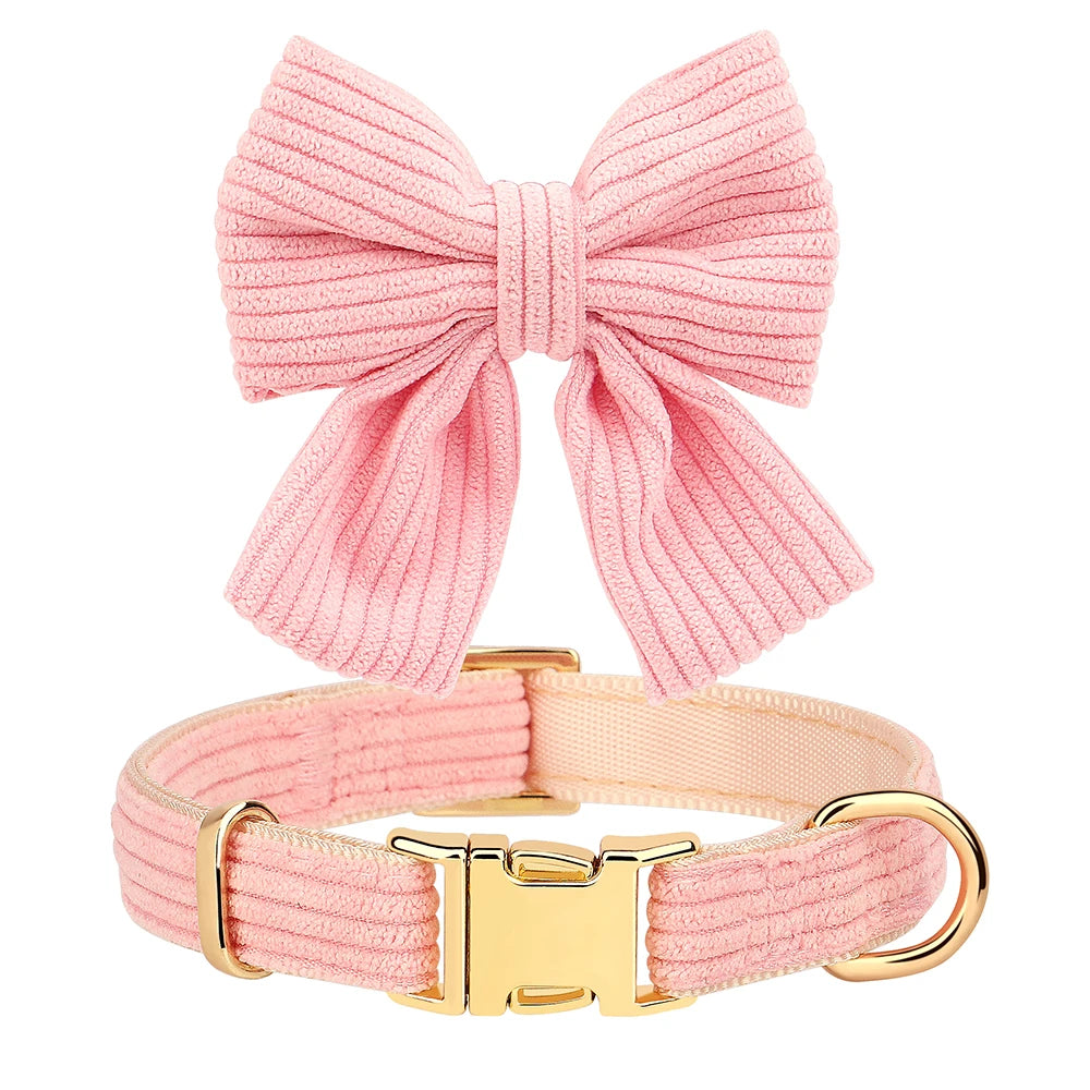 Dog Collar Leash Set Cute Bowknot |  Soft Velvet Pet Necklace Leashes  For Small Medium Dogs