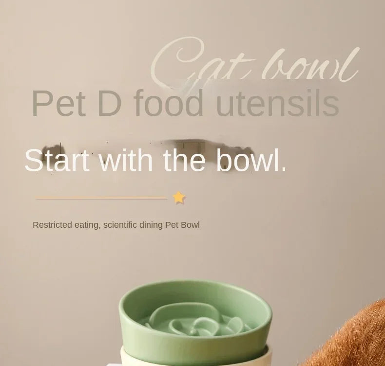 Ceramic Cat Dog Bowl, Ideal for Small and Medium-Sized Dogs, Slow Feeder Anti-Choking