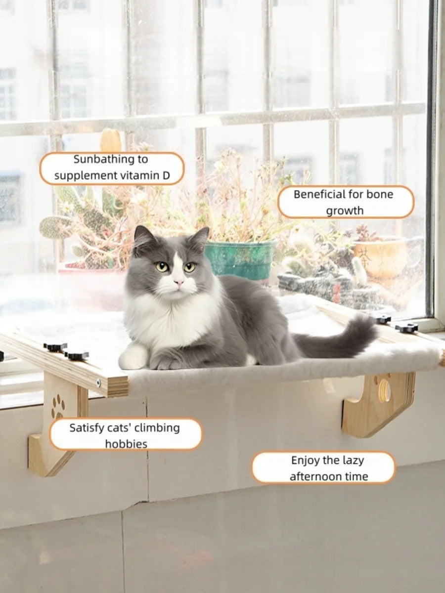 Cat window sill hammock, suitable for indoor cats, wooden and metal frame, easy to adjust window cat bed