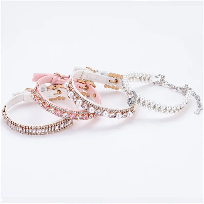Luxury Cat Puppy Pearl Necklace Rhinestone Collar for Cats Small and Dogs