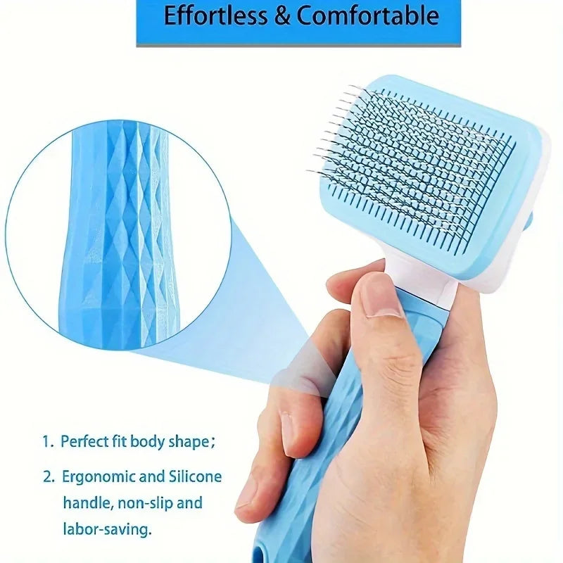 1pc Gentle Dog & Cat Grooming Brush - 1-Touch Detangling/3-Minute Deshedding, Ergonomic Handle, , Easy Clean