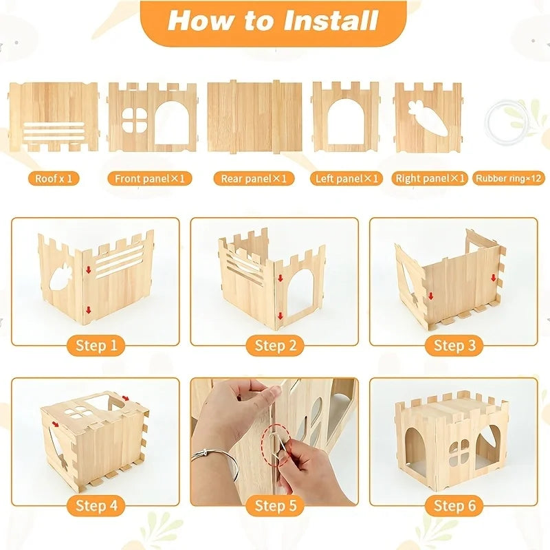 Rabbit Castle Hiding Place, Guinea Pig, Totoro, Hedgehog, Detachable Habitat, Toy Decoration, Evading House, Wood