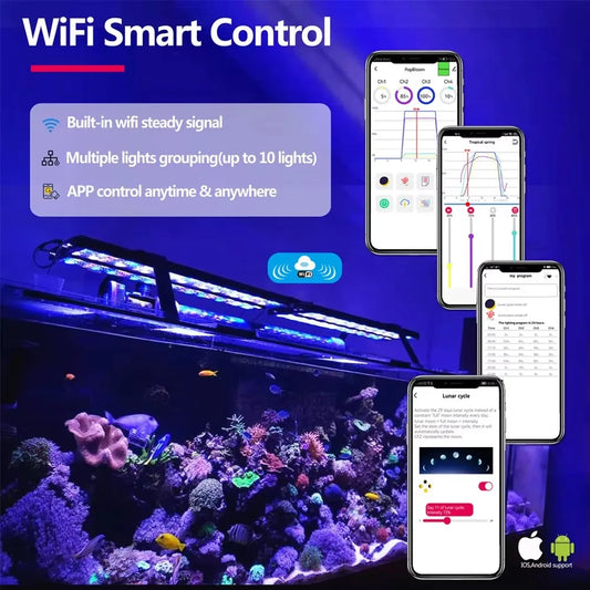 NEW PopBloom WiFi Led Aquarium Light, Full Spectrum Marine Lamp For 60-240cm Reef Corals | Seawater Led Fish Tank Lights