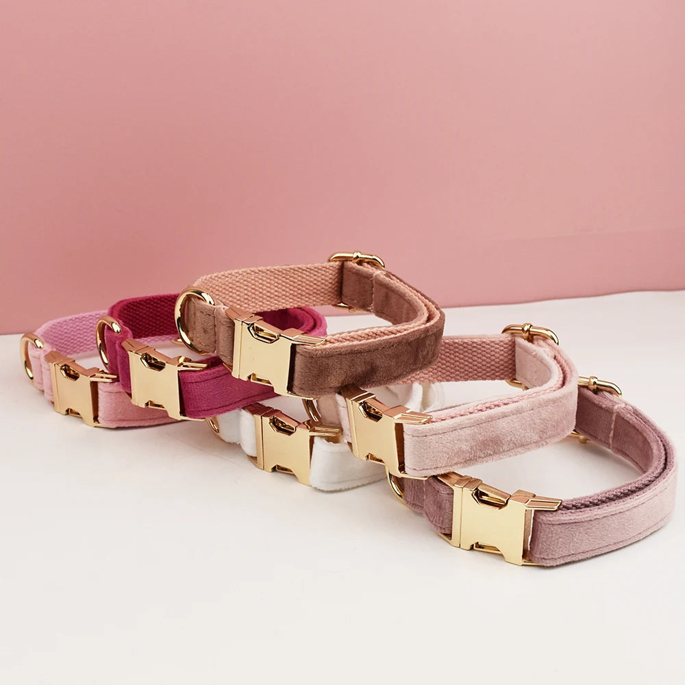 Velvet Dog Collar Leash Free Engrave for Medium Large Dogs Pet Necklace Accessories