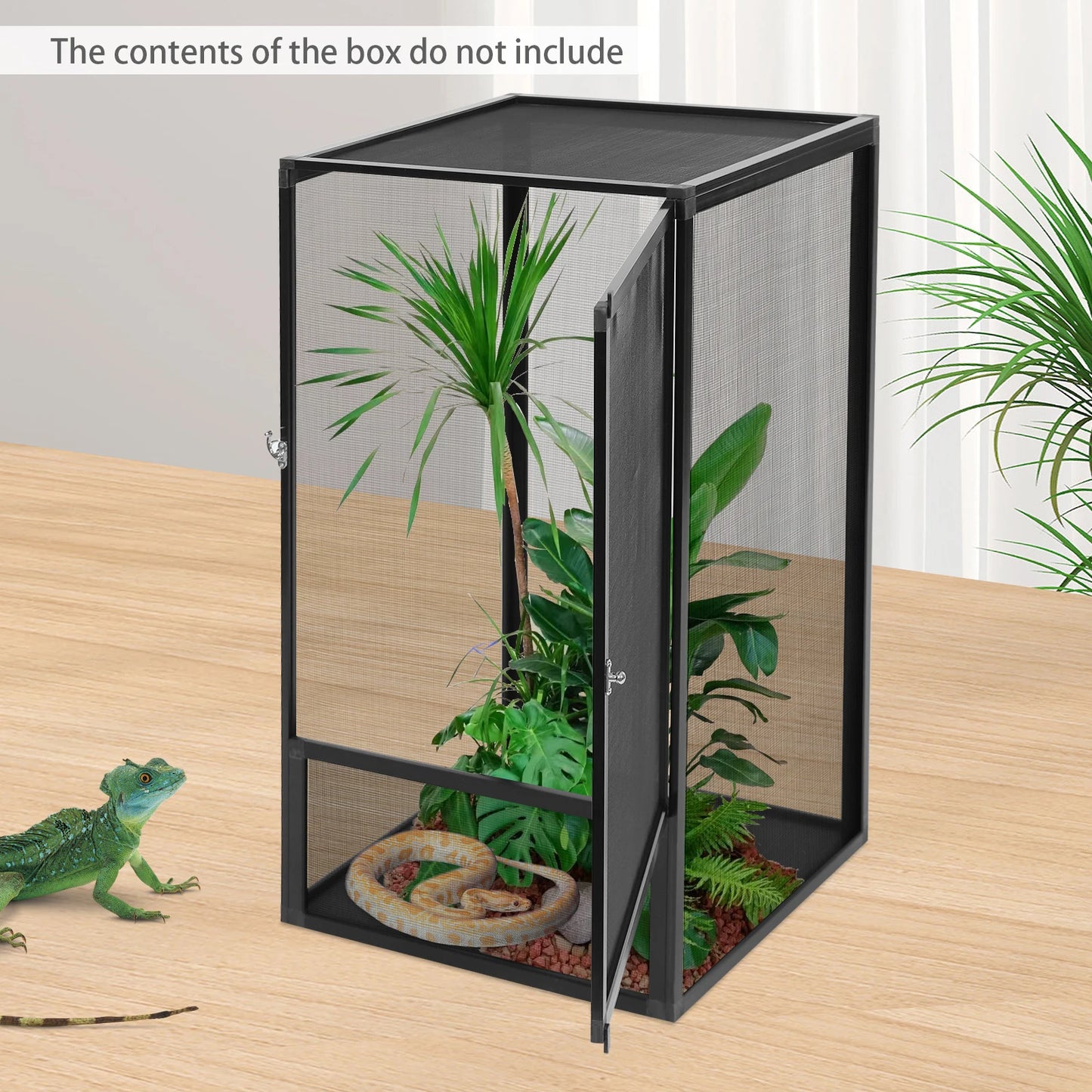 Micro Habitat Terrarium Enclosure, Rectangular Freestanding Reptile Feeding Box Pet Net Box Black 20kg