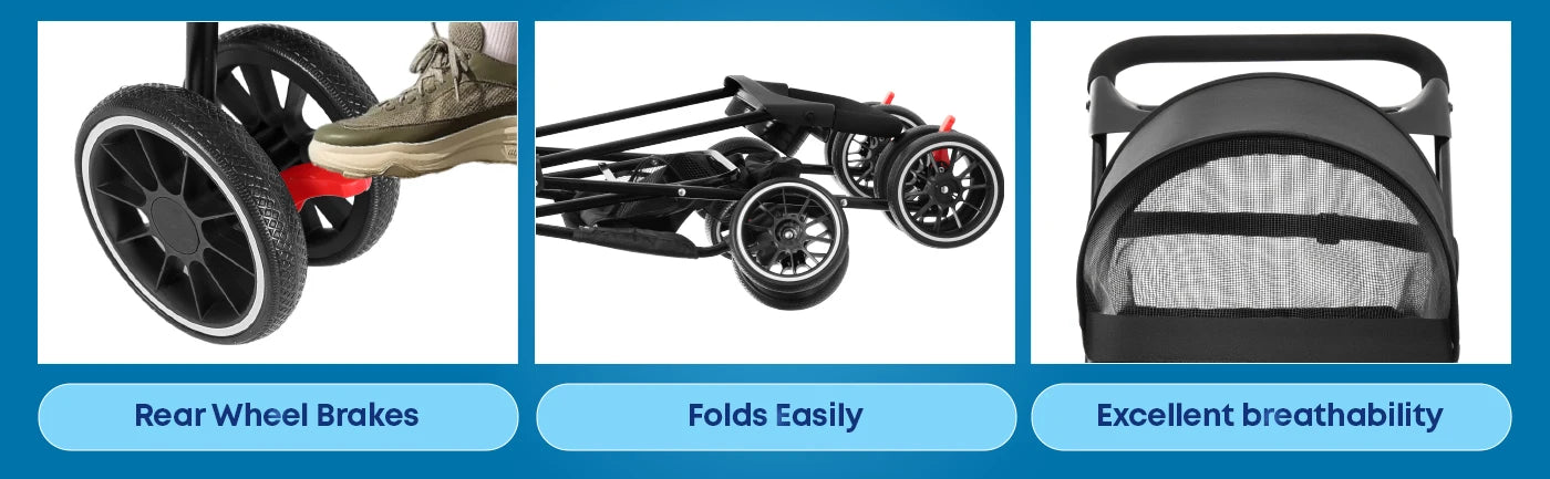 Pet Stroller with Canopy 4 Wheels | Strolling Cart for Small/Medium Dogs and Cats with Removable Carrier Breathable Mesh