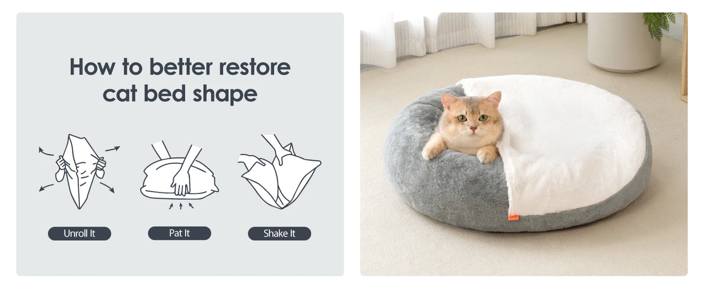 MEWOOFUN Cat Bed Cav | Cute Enclosed Bed With Blanket Washable | Non Slip Base for Kitten and Puppy (22' x 22')