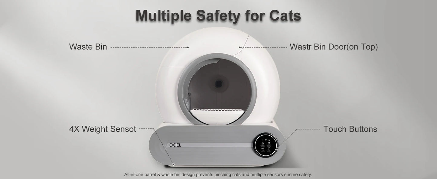 DOEL Self Cleaning Cat Litter Box 65L Automatic w/ Trash Bag & Litter Mat Smart Cat Toilet App Control 2.4G WiFi