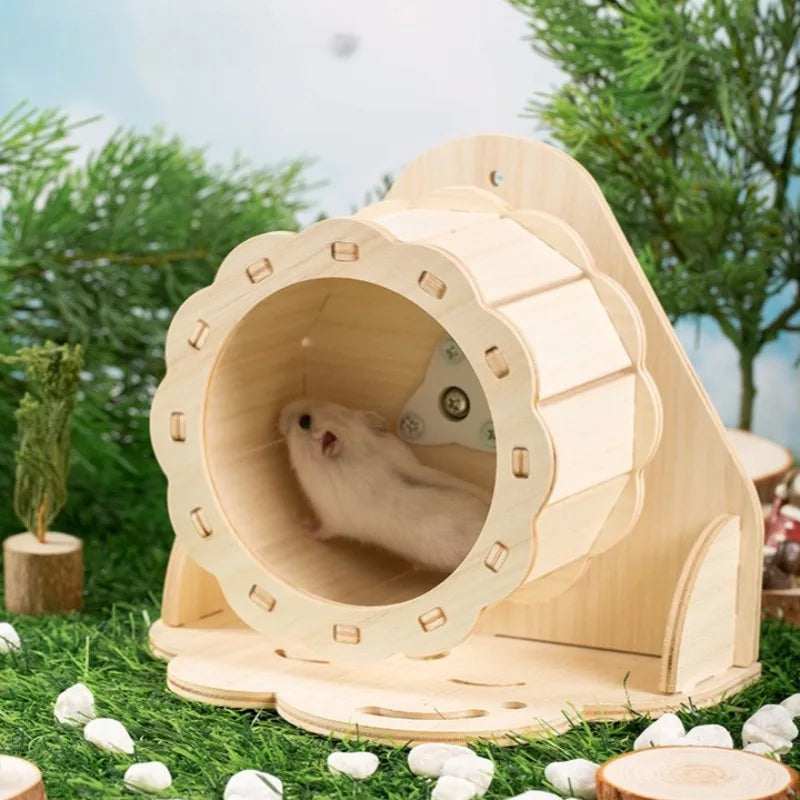 Wood Hamster Running Wheel, Squirrel Guinea Pig Treadmill, Toy Hamster Cage Exercise Running Wheel