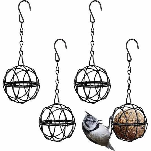 Metal Suet Ball Bird Feeder with Hanging Chain | Squirrel Proof Outdoor Garden Hummingbird Feeders | Ball Shape Grass Feeder