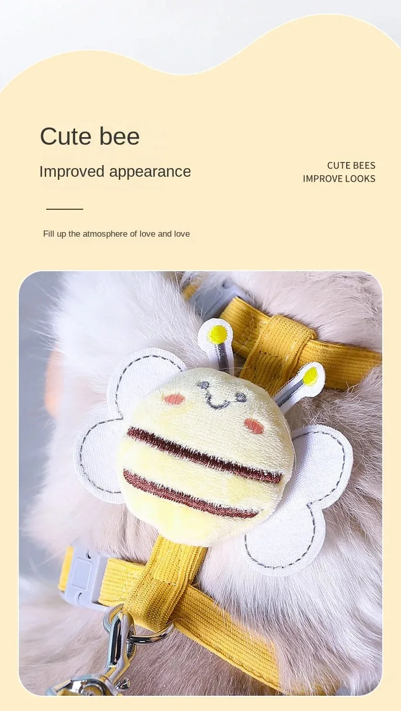 Cat Harness Leash Collar Set |  Adjustable Cartoon Bee Double Layer Dog Harness for Small Medium Cat Leash Outdoor Walking
