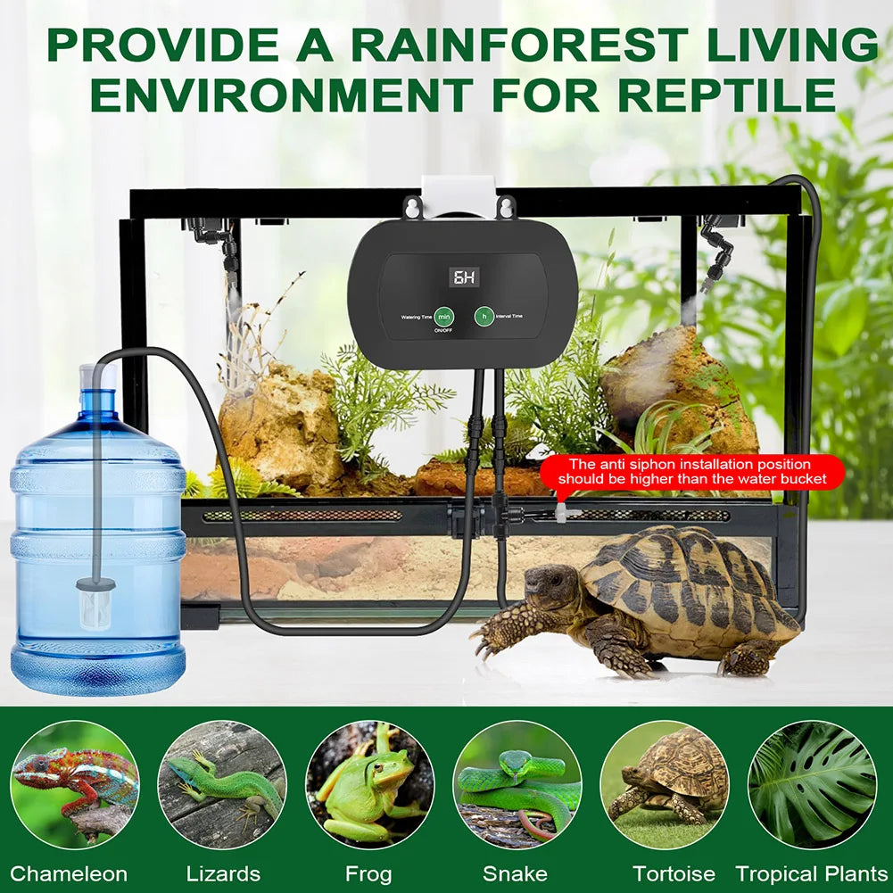 Automatic Reptile Mist Sprinkler & Timer Auto Controller Spray Kit System for Terrariums Amphibian, Lizard, Snake, Frog and Plants