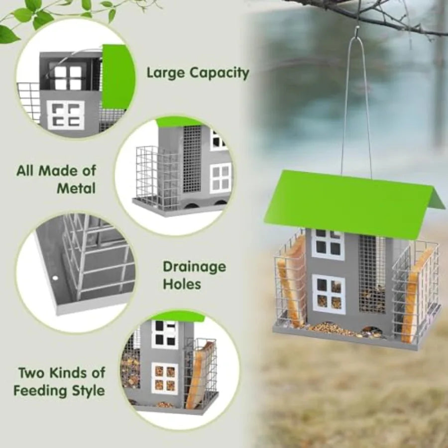 【Spot goods】Metal Bird Feeders for Outdoors | Wild Bird Feed with 2 Suet Cage | Squirrel Proof Hanging Feeder Large Capacity