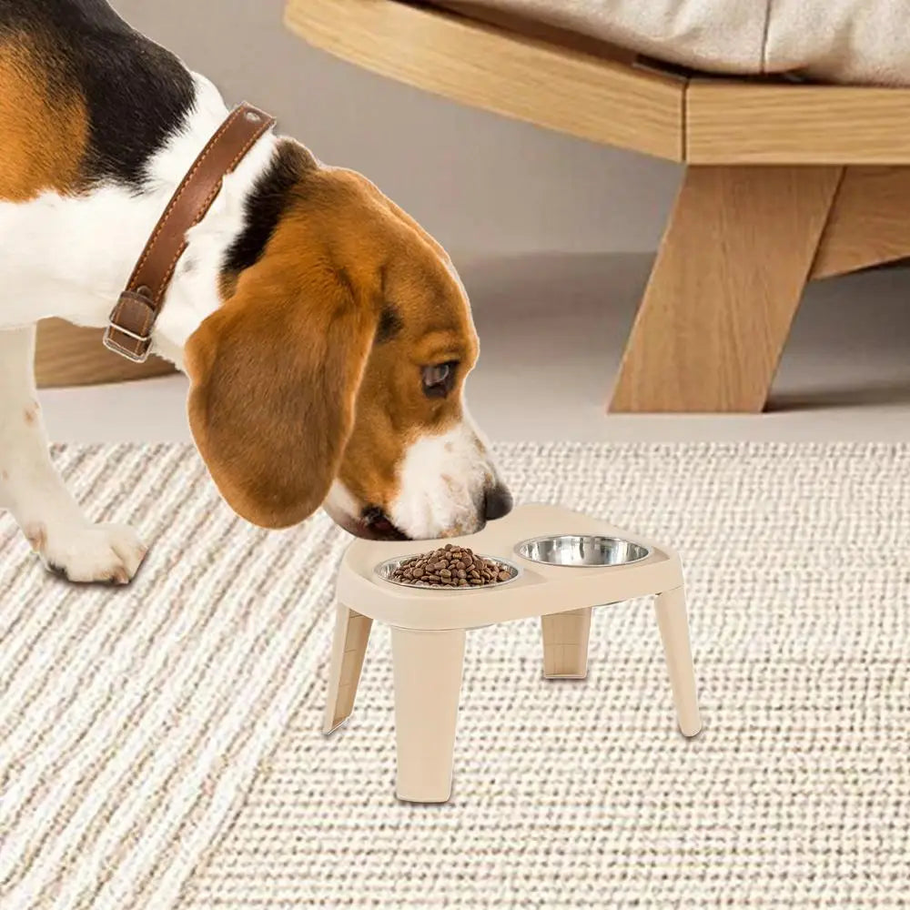 Elevated Dog Feeder foldable Raised Stand with Double Stainless Steel Food Water Bowls for Small Medium Large Dogs