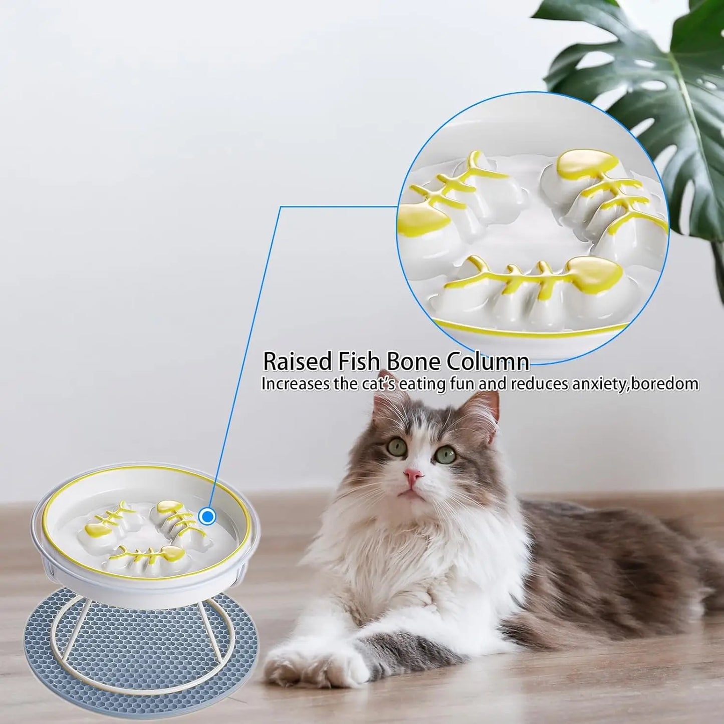 Elevated Ceramic Slow Feeder Bowl for Cats and Dogs, Reduces Vomiting and Choking, Whisker-Friendly Design