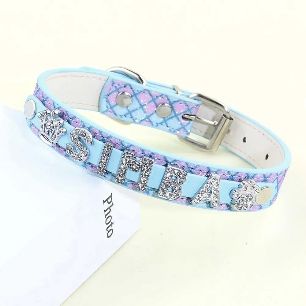 Bling Rhinestone Puppy Dog Personalized Small Dogs Chihuahua Collar Custom Cat Necklace Free Name Charms Pet Accessories