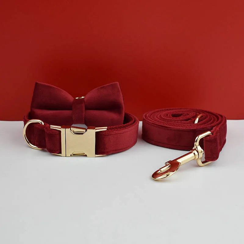 Velvet Dog Collar Leash Free Engrave for Medium Large Dogs Pet Necklace Accessories