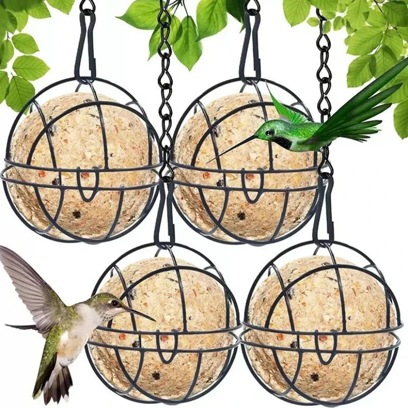 Metal Suet Ball Bird Feeder with Hanging Chain | Squirrel Proof Outdoor Garden Hummingbird Feeders | Ball Shape Grass Feeder