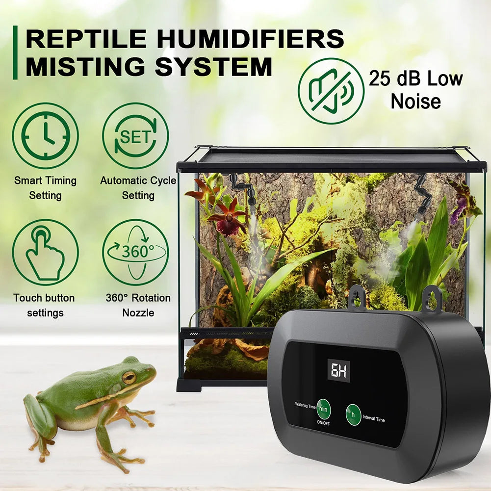 Automatic Reptile Mist Sprinkler & Timer Auto Controller Spray Kit System for Terrariums Amphibian, Lizard, Snake, Frog and Plants