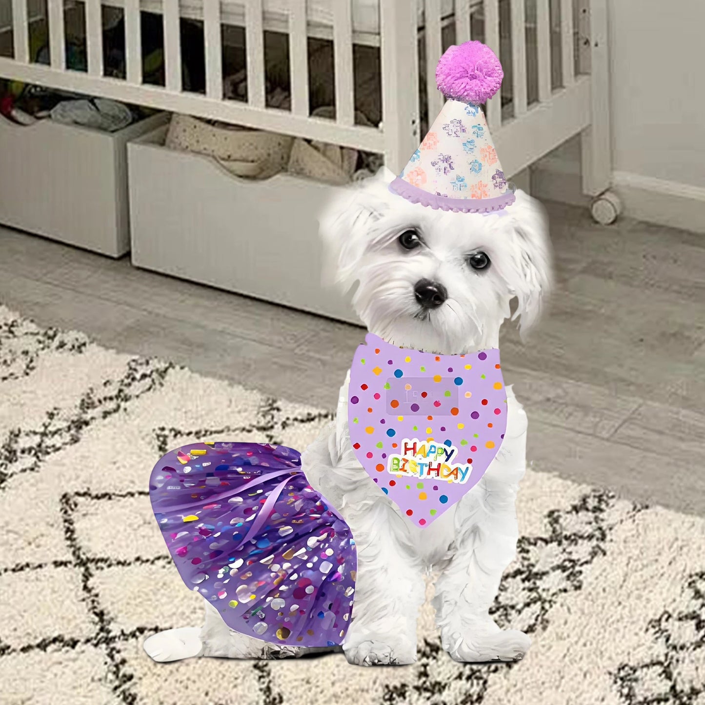 Cute Dog Birthday Costume Set | Adorable Party Hat with Matching Skirt and Scarf for Indoor and Outdoor Celebrations
