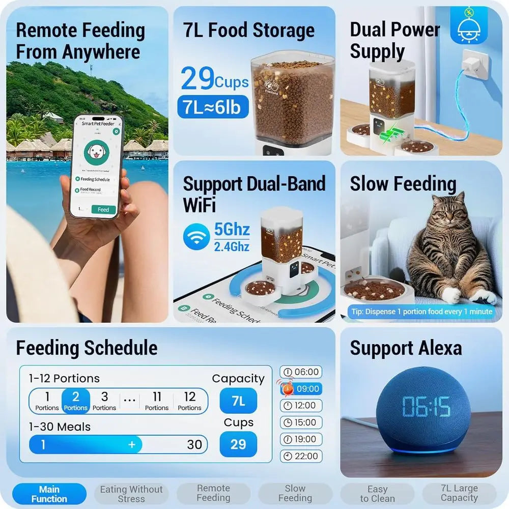 Automatic Slow Feeder, Food Dispenser with 5G APP Control for Multiple Pets for Dog and Cat
