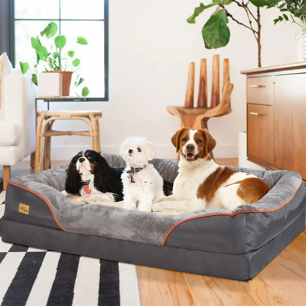 Jumbo Large Orthopedic Dog Bed Memory Foam | Waterproof Elevated Cushion Warm Puppy Bolster Couch Removable Cover