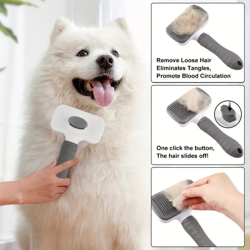 1pc Gentle Dog & Cat Grooming Brush - 1-Touch Detangling/3-Minute Deshedding, Ergonomic Handle, , Easy Clean