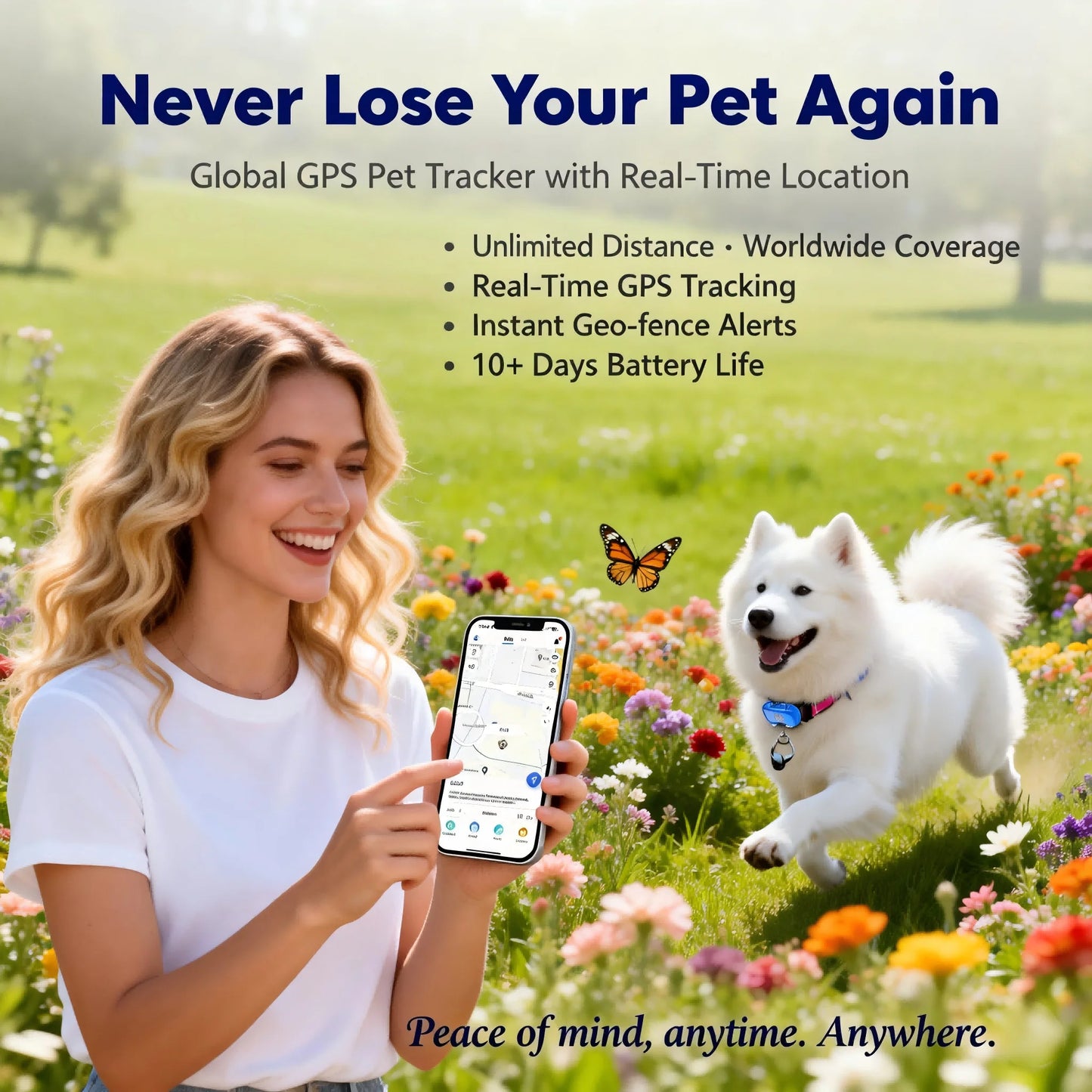 GPS Pet Tracker for Dogs and Cats | Real Time Tracking Unlimited Distance QR Code | Anti-Lost Locator with 1-year Service