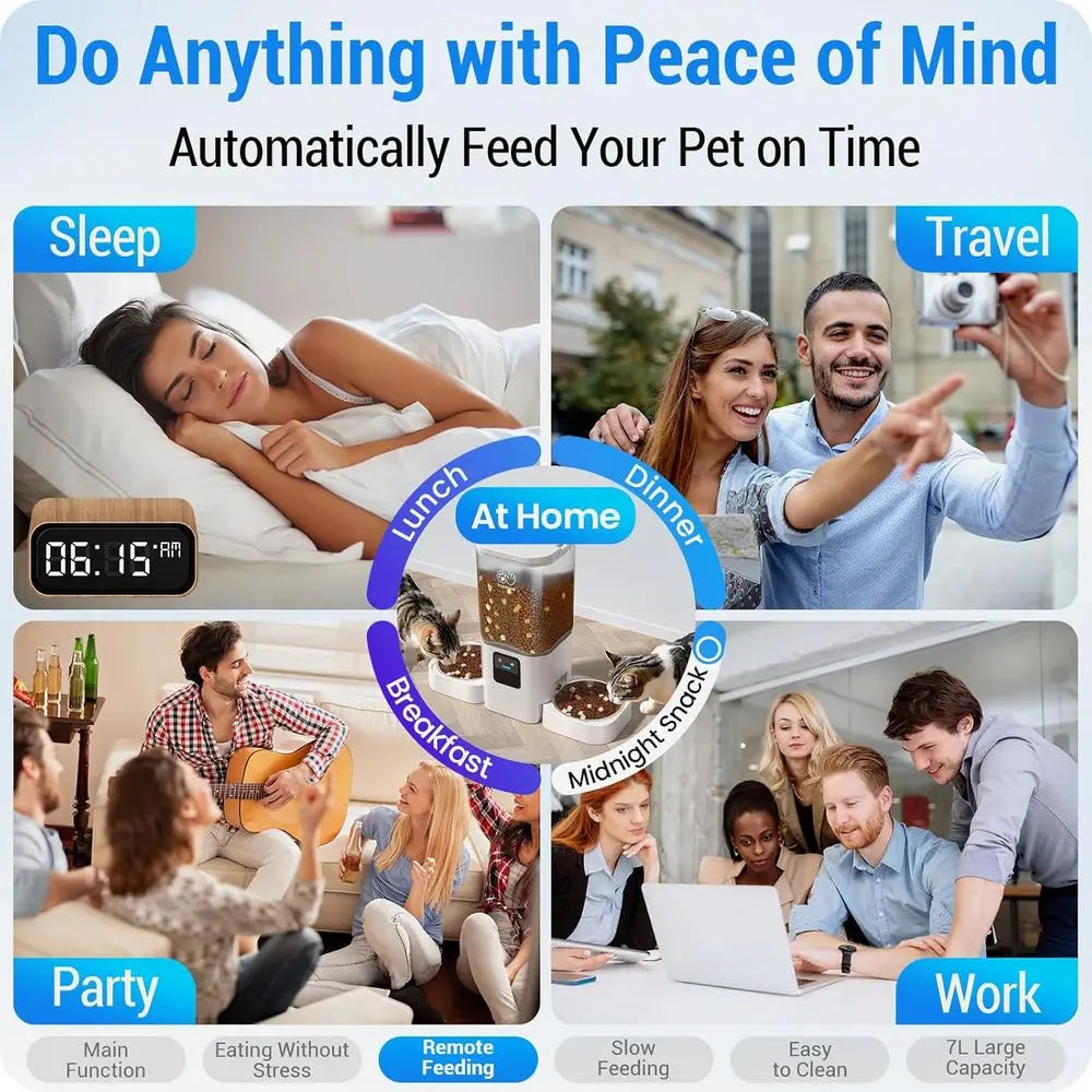 Automatic Slow Feeder, Food Dispenser with 5G APP Control for Multiple Pets for Dog and Cat