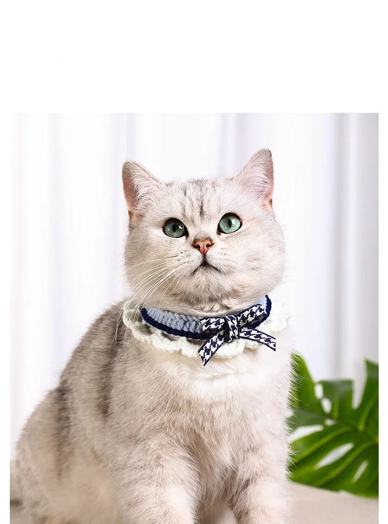 Cute Bow-knot Hand-knitted Saliva Towel  |  Adjustable Collar Decorative for  Dogs/ Cat  Pet  Accessories
