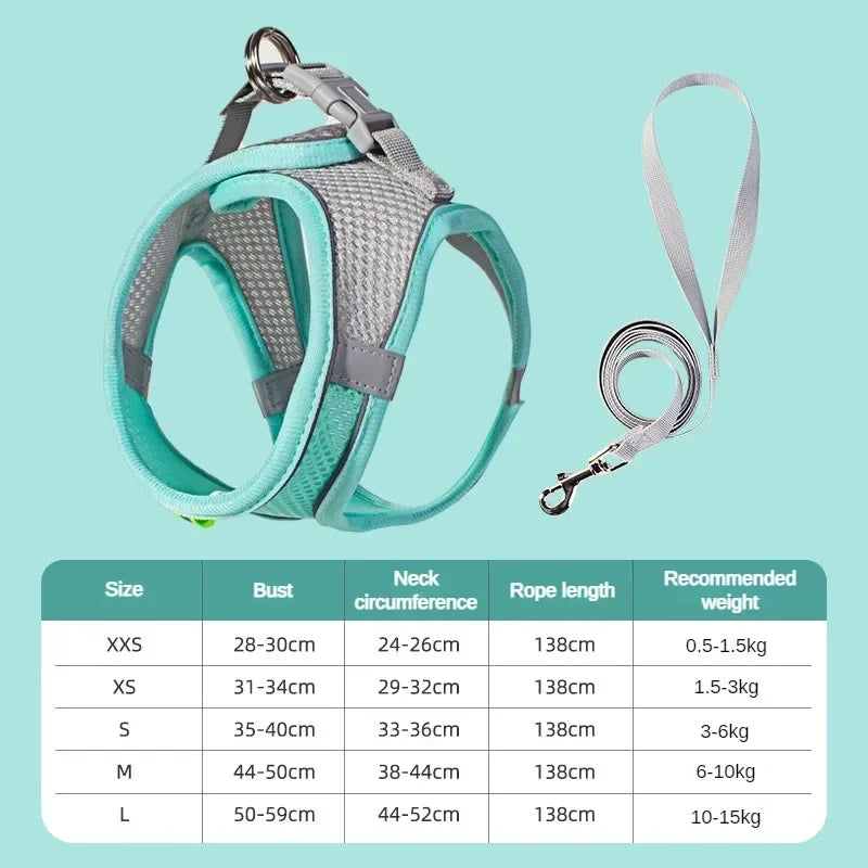 Adjustable Harness Set for  Puppy and Cat Harness Vest suitable for French Bulldog, Chihuahua, Small Dog Collar Pet Leash