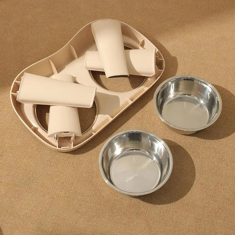 Elevated Dog Feeder foldable Raised Stand with Double Stainless Steel Food Water Bowls for Small Medium Large Dogs