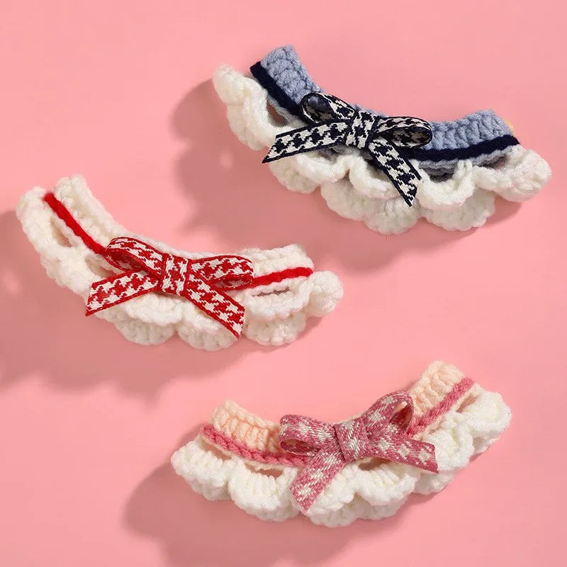 Cute Bow-knot Hand-knitted Saliva Towel  |  Adjustable Collar Decorative for  Dogs/ Cat  Pet  Accessories