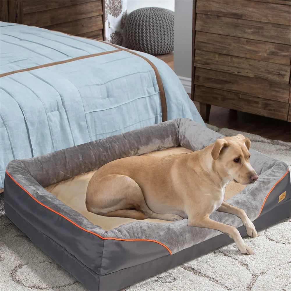 Jumbo Large Orthopedic Dog Bed Memory Foam | Waterproof Elevated Cushion Warm Puppy Bolster Couch Removable Cover