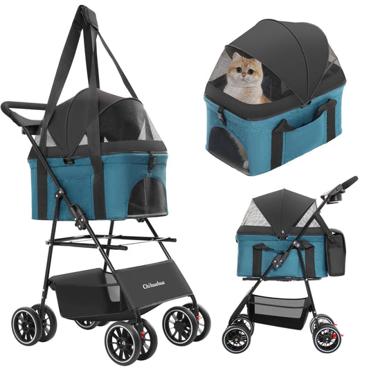 Pet Stroller with Canopy 4 Wheels | Strolling Cart for Small/Medium Dogs and Cats with Removable Carrier Breathable Mesh
