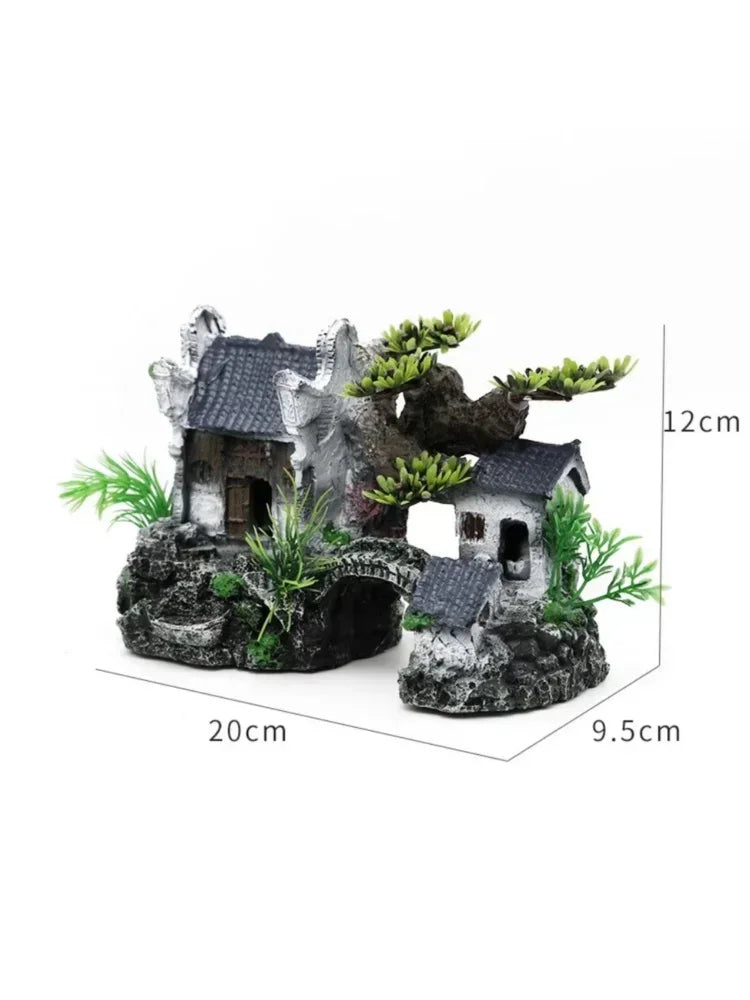 Simulation Decoration Fish Tank Ornament |  Resin Aquarium Decor Landscape House Model