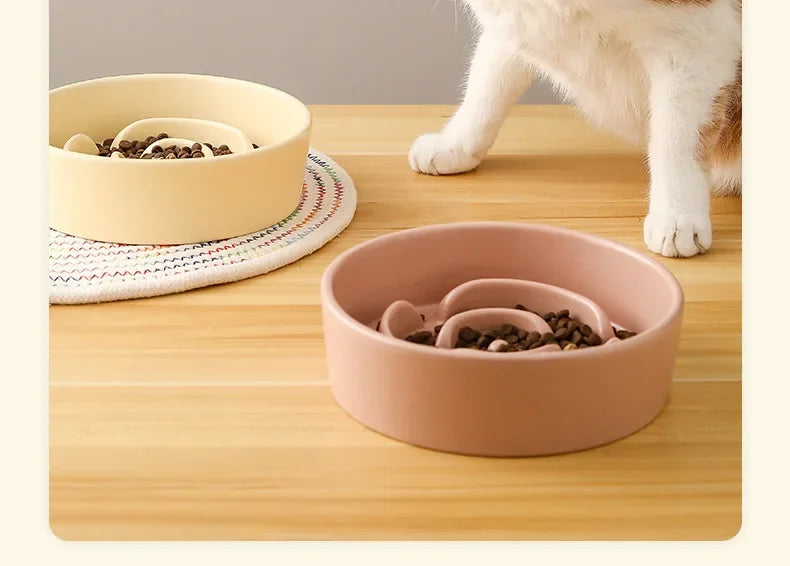 Ceramic Cat Dog Bowl, Ideal for Small and Medium-Sized Dogs, Slow Feeder Anti-Choking