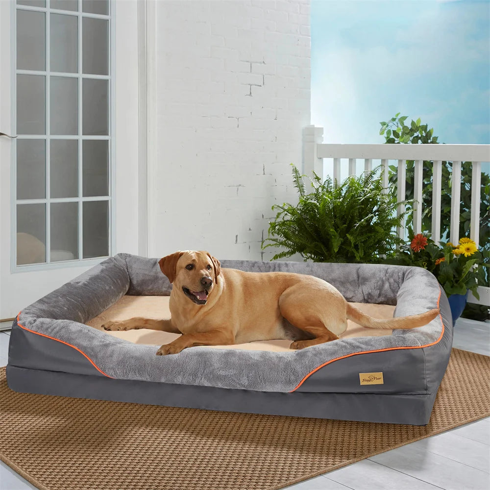 Jumbo Large Orthopedic Dog Bed Memory Foam | Waterproof Elevated Cushion Warm Puppy Bolster Couch Removable Cover
