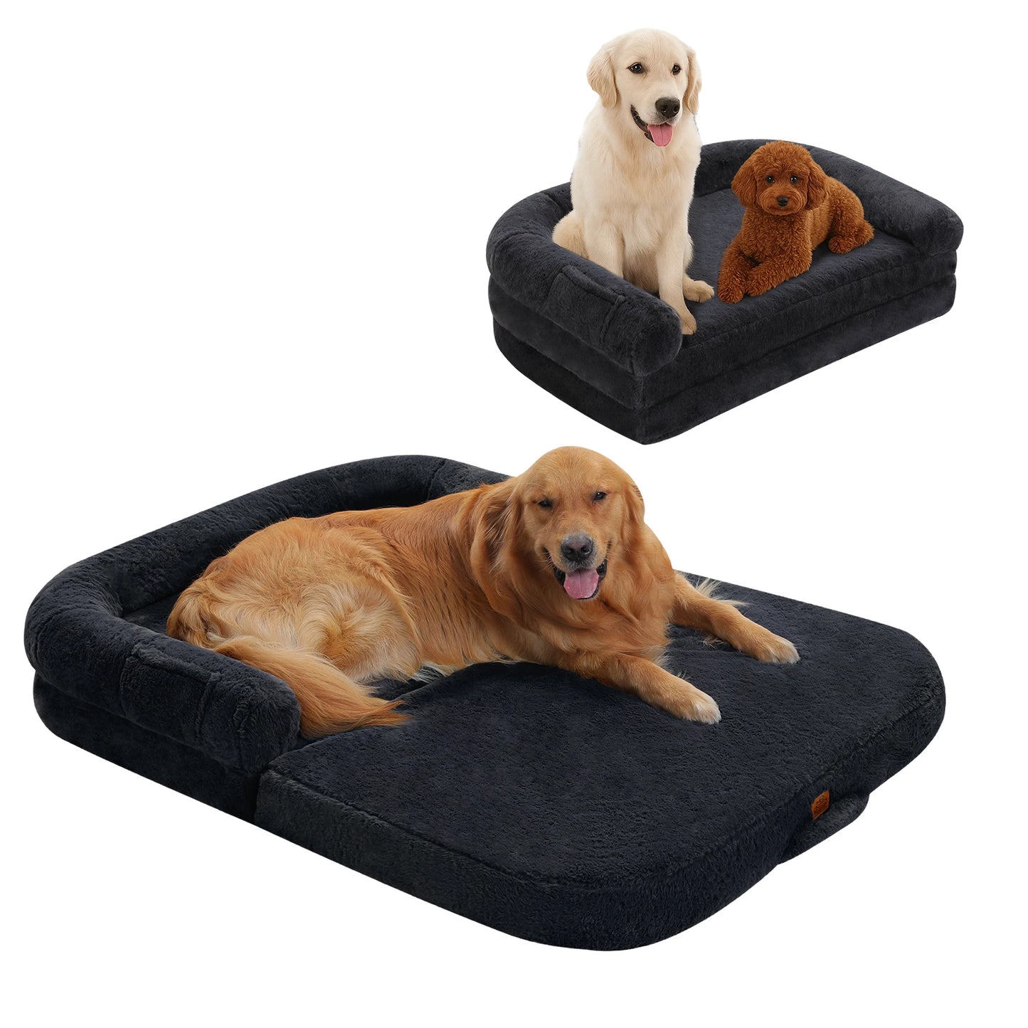 Foldable Dog Bed, Plush Pet Couch Bed for Large Dogs, Washable Sofa Bed with Non-Slip Bottom