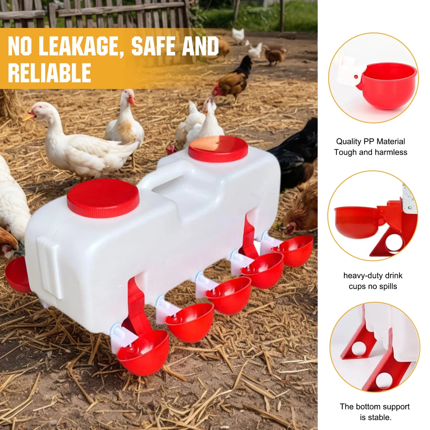 10KG Self Filling Automatic Chicken Water Dispenser with  Drinking Cup for Quail, Duck, Turkey