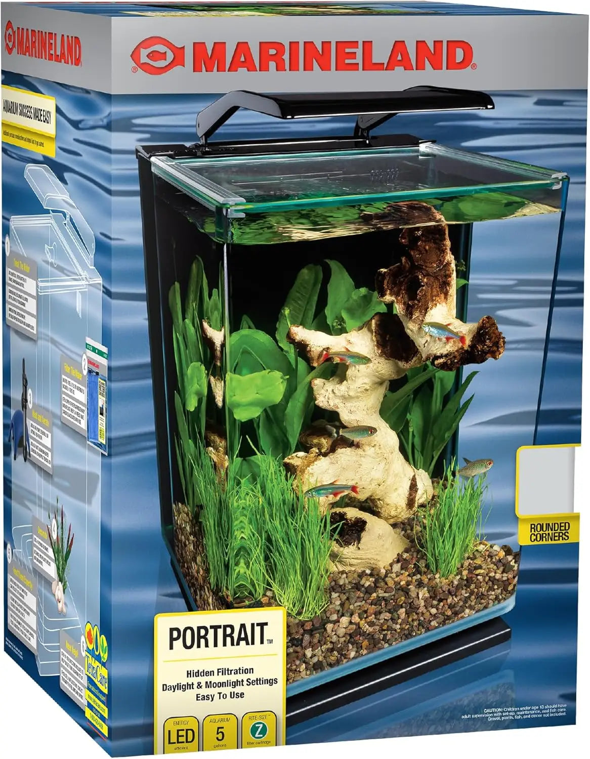 5-Gallon Glass LED Aquarium Kit with Hidden Filtration, Sleek Design and Dual Lighting