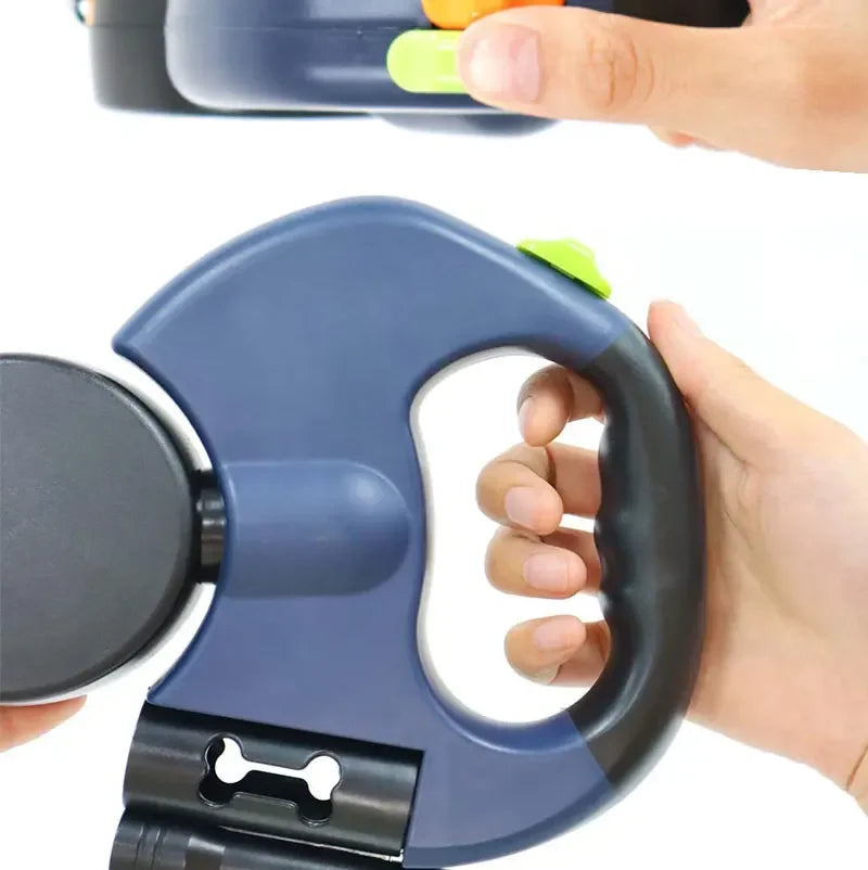 3in1 Double Head Automatic retractable Dog leash Flashlight Poop Bag Dispenser Reflective Pet Cat Extendable Puppy Traction Rope